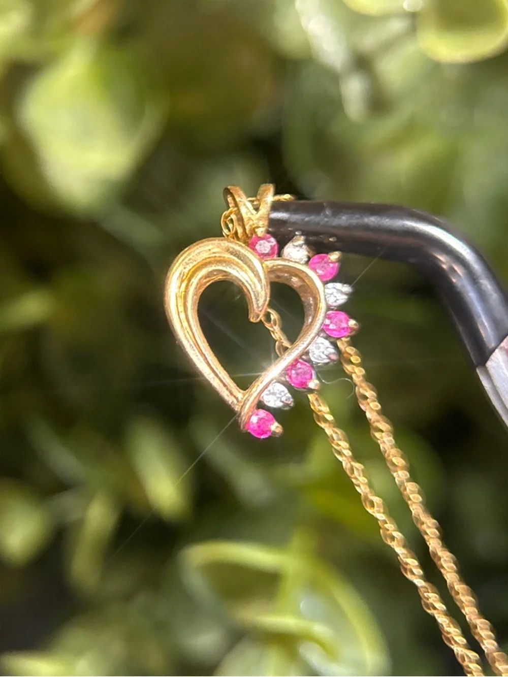 14K Gold‎ Diamond/Rubies Heart Pendant Necklace